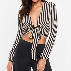 Striped tie front crop top